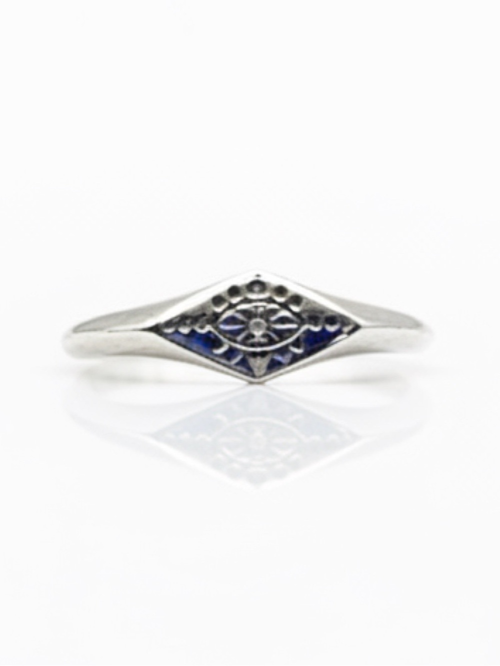 Vintage Two-Tone Sterling Silver Rhombus Evil Eye Signet Ring Size 6.5 1.75g